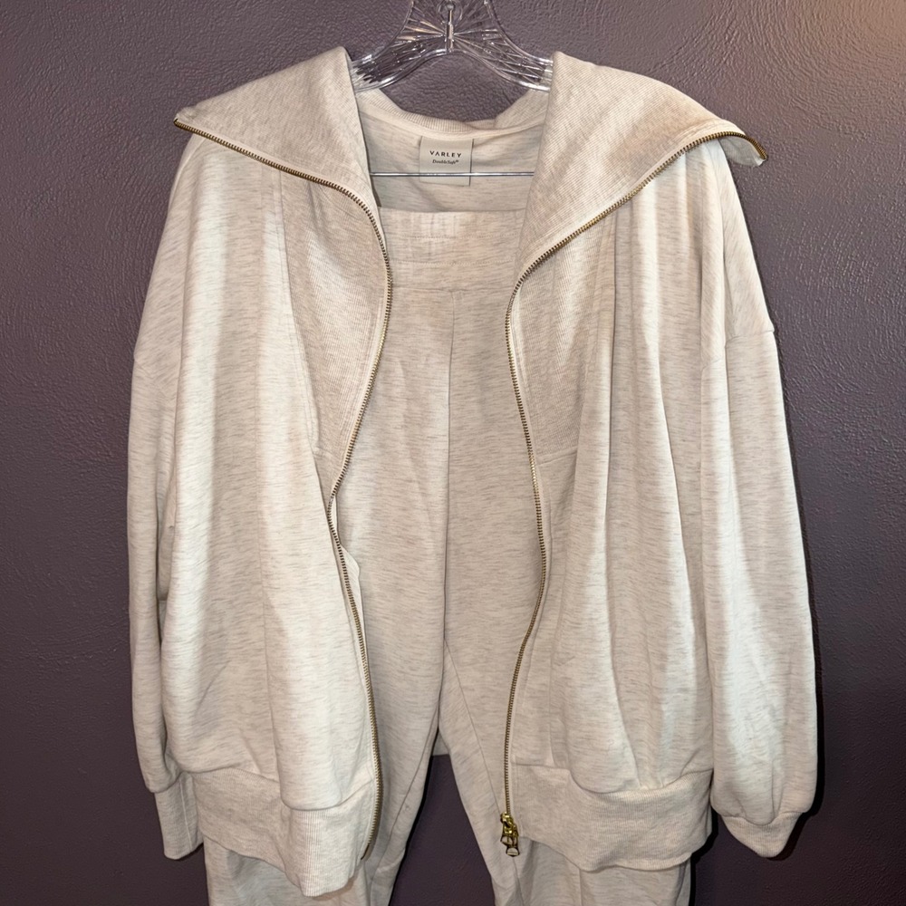 Varley DoubleSoft Lounge Set Oatmeal Zip Hoodie L Joggers XL Womens